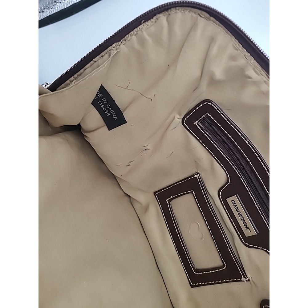 Giani Bernini Genuine Leather Portfolio Business Tote Brown Multi Pockets Zipper - Picture 9 of 16